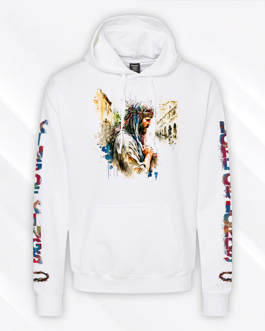 Man of Sorrows White Hooded Sweatshirt